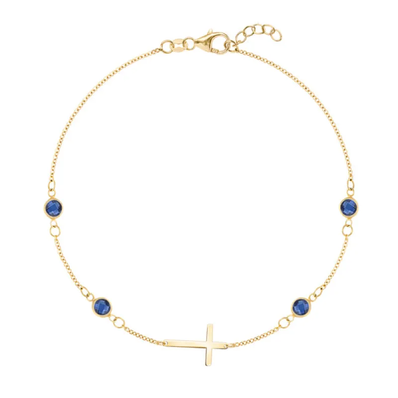 Personalized Classic Cross & 4 Birthstone Bracelet in 14k Gold sold by Haverhill
