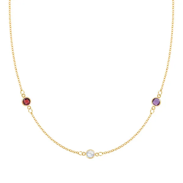 Personalized Classic 3 Birthstone Necklace in 14k Gold sold by Haverhill