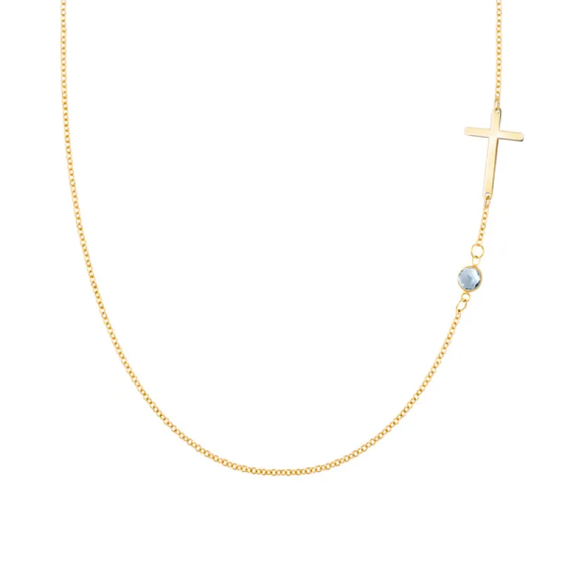 Personalized Classic Cross & 1 Birthstone Necklace in 14k Gold sold by Haverhill