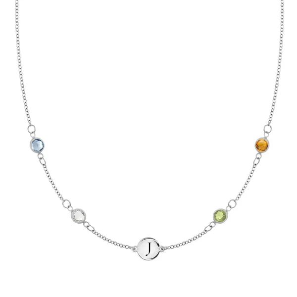Personalized 1 Letter & 4 Classic Birthstone Necklace in 14k Gold (Double Spacing) sold by Haverhill