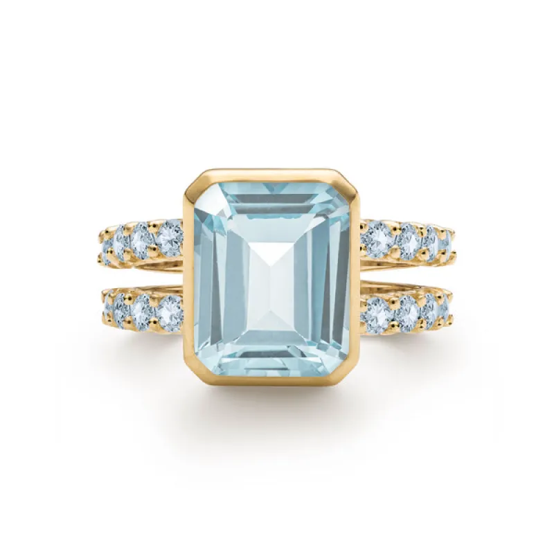 Personalized Warren Vertical Birthstone Ring with Accent Stones in 14k Gold sold by Haverhill