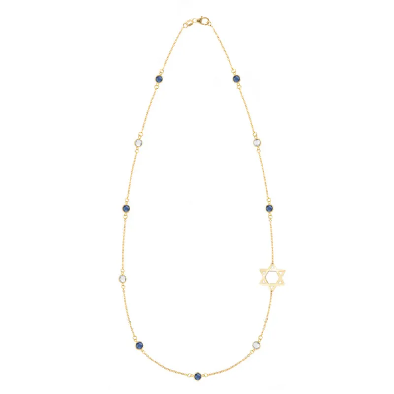 Personalized Bayberry Birthstone Star of David Necklace in 14k Gold sold by Haverhill