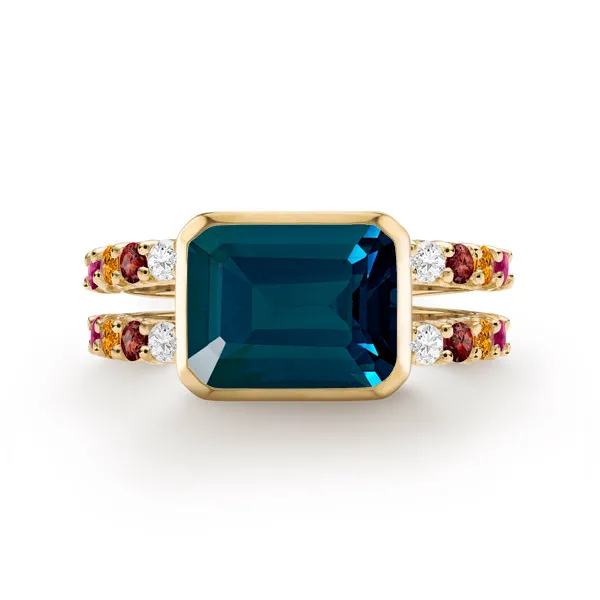 Personalized Warren Horizontal Birthstone Ring with Accent Stones in 14k Gold sold by Haverhill