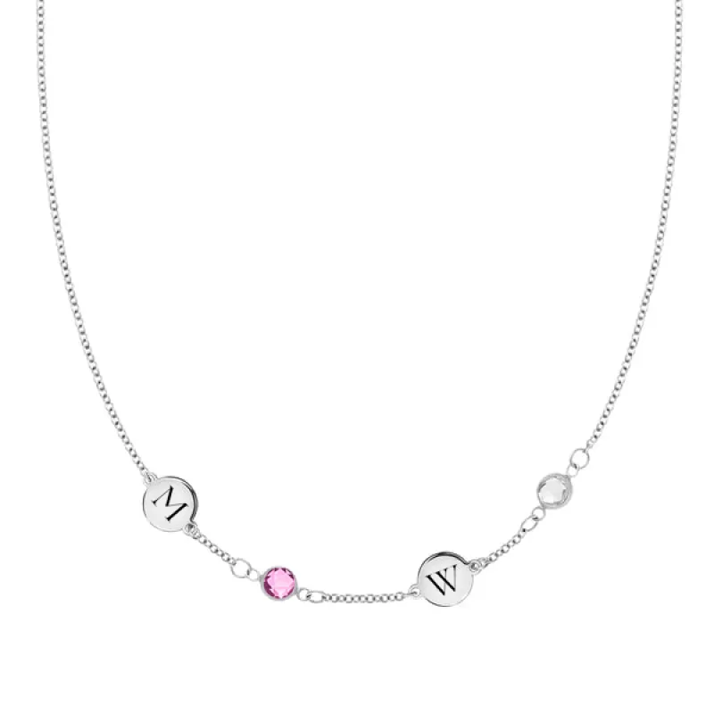 Personalized 2 Letter & 2 Classic Birthstone Necklace in 14k Gold (Single Spacing) sold by Haverhill