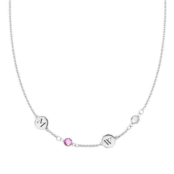 Personalized 2 Letter & 2 Classic Birthstone Necklace in 14k Gold (Single Spacing) sold by Haverhill