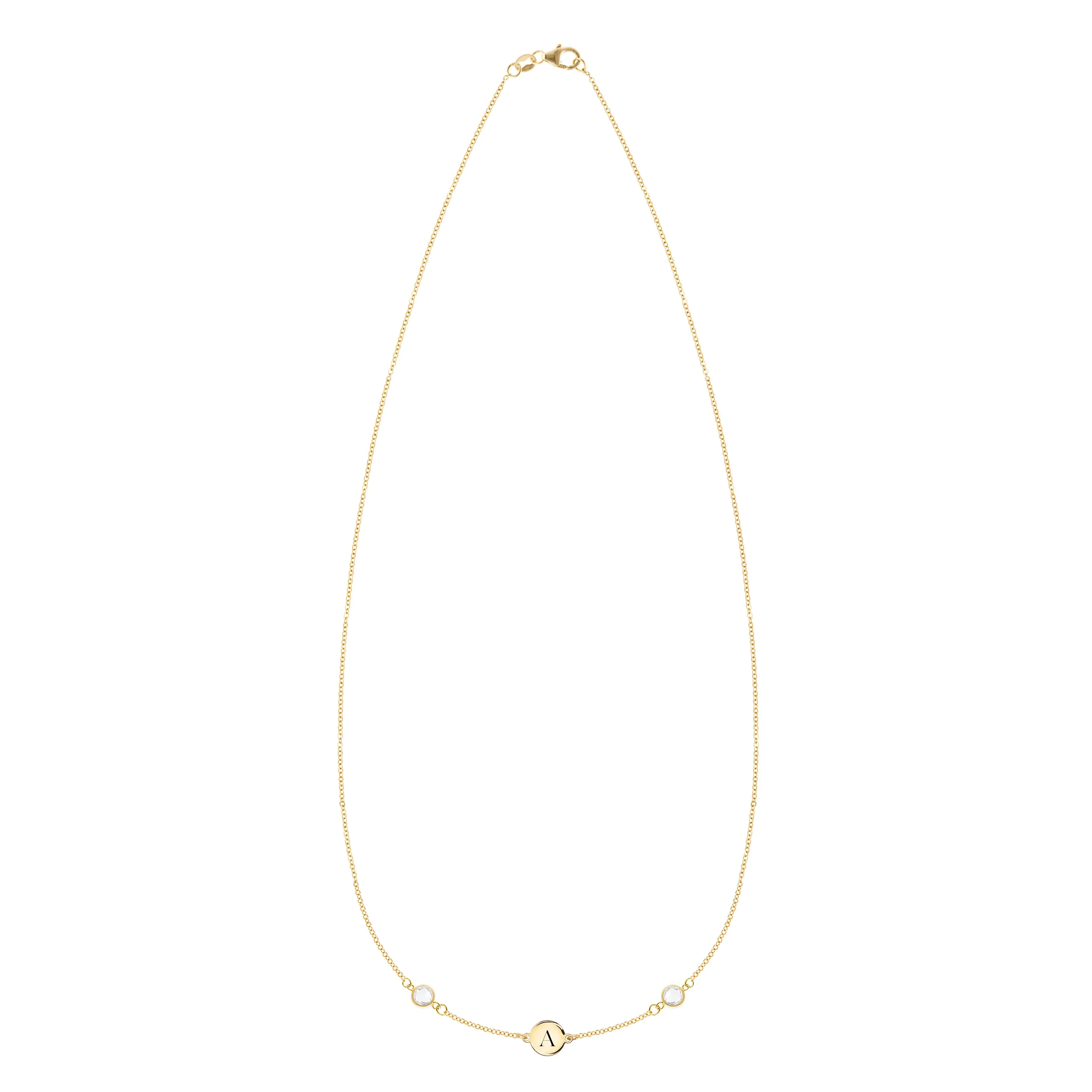 Personalized 1 Letter & 2 Classic Birthstone Necklace in 14k Gold sold by Haverhill product image thumbnail 4