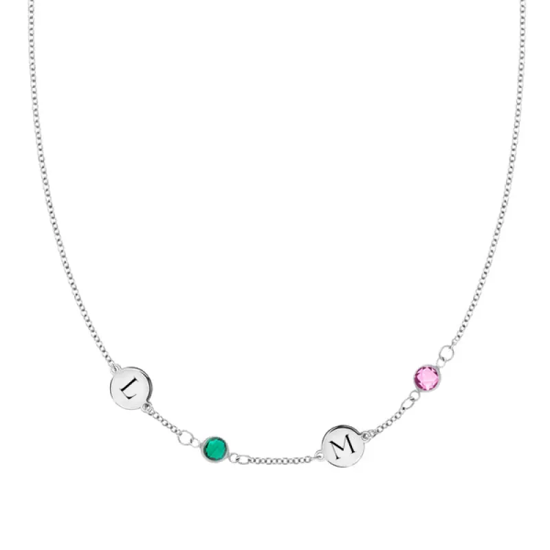 Personalized 2 Letter & 2 Classic Birthstone Necklace in 14k Gold (Single Spacing) sold by Haverhill