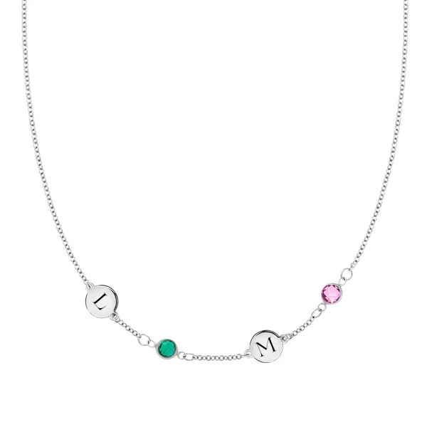 Personalized 2 Letter & 2 Classic Birthstone Necklace in 14k Gold (Single Spacing) sold by Haverhill