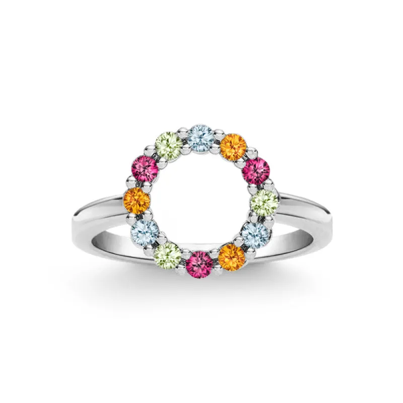 Personalized Rosecliff Small Circle Birthstone Ring in 14k Gold sold by Haverhill