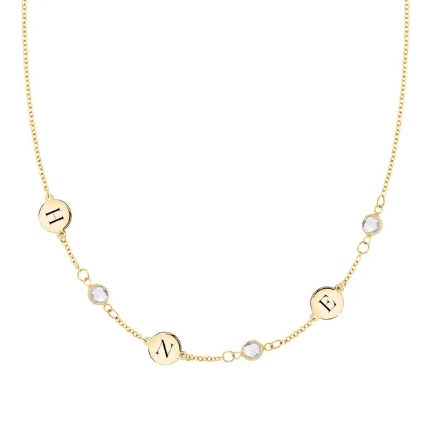 Personalized 3 Letter & 3 Classic Birthstone Necklace in 14k Gold (Single Spacing) sold by Haverhill