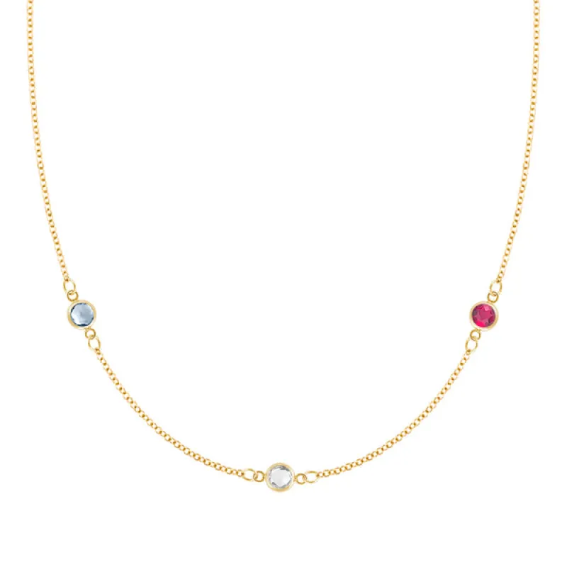 Personalized Classic 3 Birthstone Necklace in 14k Gold sold by Haverhill