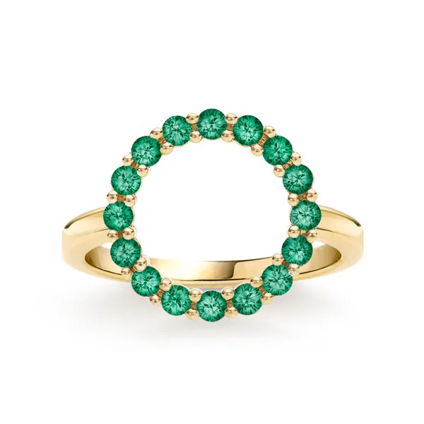 Personalized Rosecliff Circle Birthstone Ring in 14k Gold sold by Haverhill