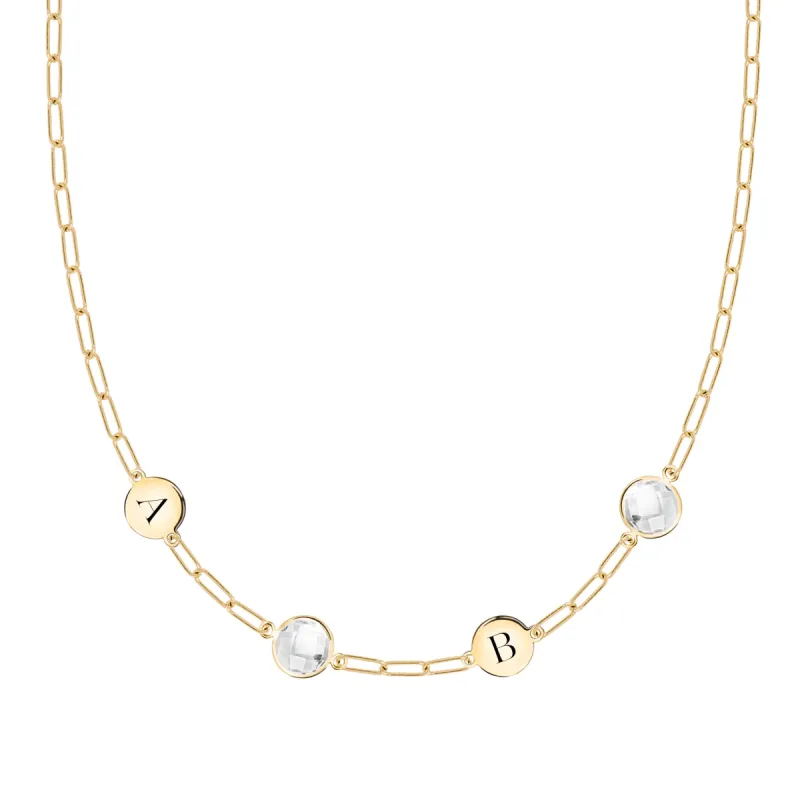 2 Letter & 2 Grand Birthstone Adelaide Mini Necklace in 14k Gold sold by Haverhill