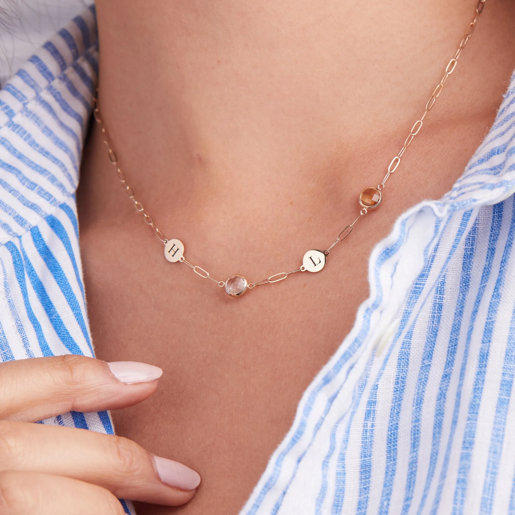 2 Letter & 2 Grand Birthstone Adelaide Mini Necklace in 14k Gold sold by Haverhill product image thumbnail 3