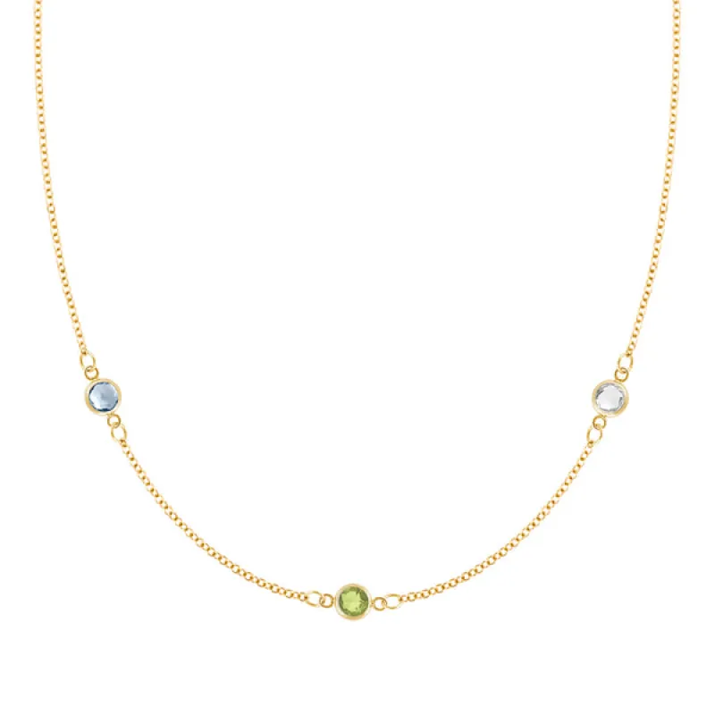 Personalized Classic 3 Birthstone Necklace in 14k Gold sold by Haverhill