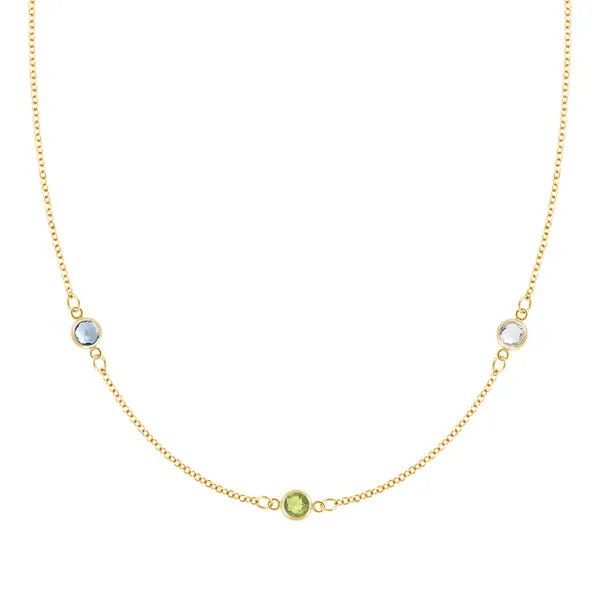 Personalized Classic 3 Birthstone Necklace in 14k Gold sold by Haverhill
