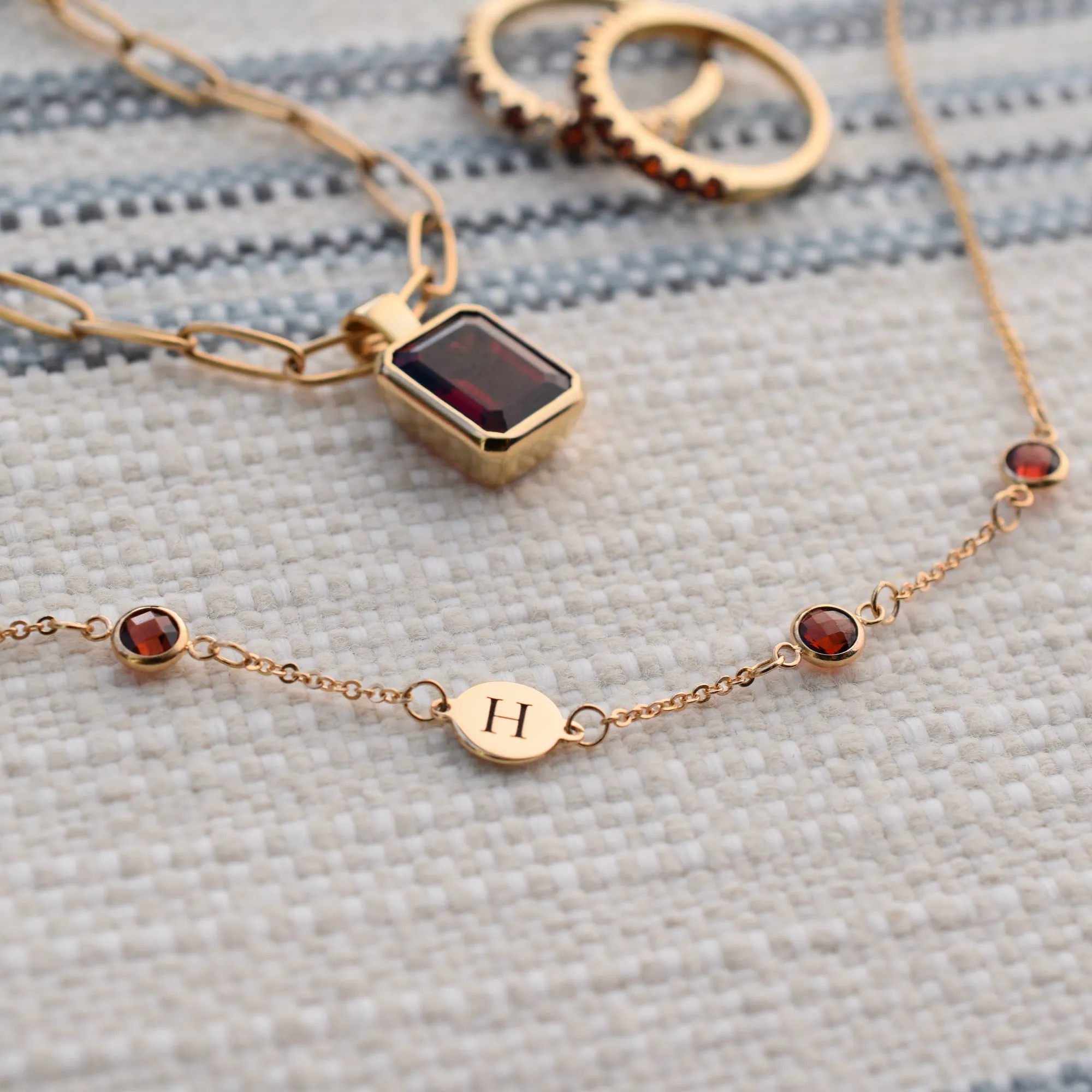 Personalized 1 Letter & 4 Classic Garnet Necklace in 14k Gold (January) sold by Haverhill product image thumbnail 3