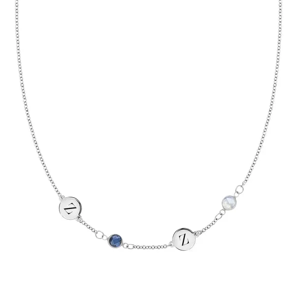 Personalized 2 Letter & 2 Classic Birthstone Necklace in 14k Gold (Single Spacing) sold by Haverhill