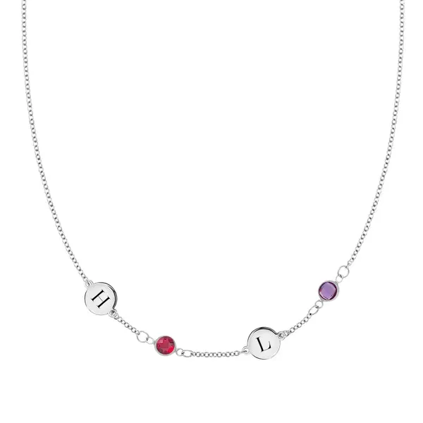 Personalized Classic 2 Letter & 2 Birthstone Necklace in 14k Gold (Single Spacing) sold by Haverhill
