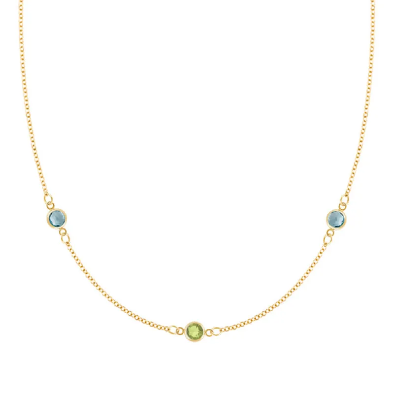 Personalized Classic 3 Birthstone Necklace in 14k Gold sold by Haverhill