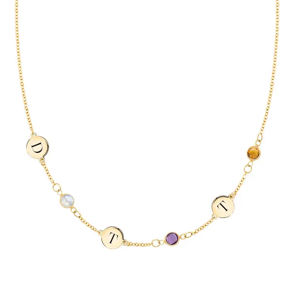 Personalized 3 Letter & 3 Classic Birthstone Necklace in 14k Gold (Single Spacing) sold by Haverhill