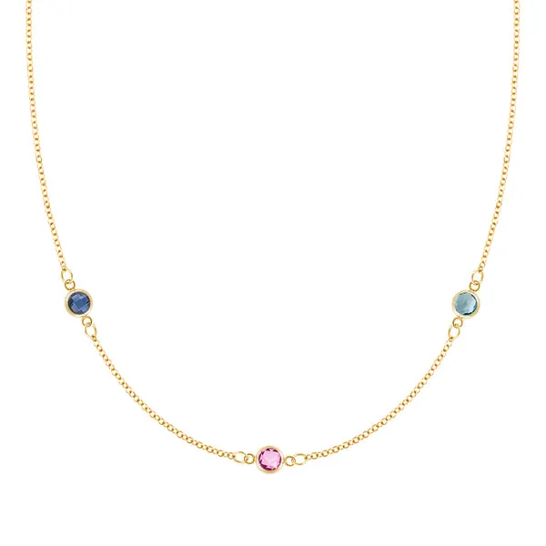 Personalized Classic 3 Birthstone Necklace in 14k Gold sold by Haverhill