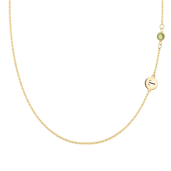 Personalized 1 Letter & 1 Classic Birthstone Necklace in 14k Gold (Double Spacing) sold by Haverhill