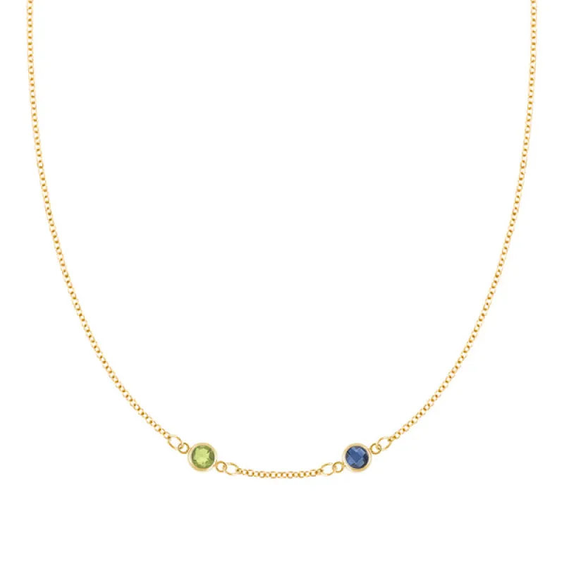 Personalized Classic 2 Birthstone Necklace in 14k Gold (Centered) sold by Haverhill