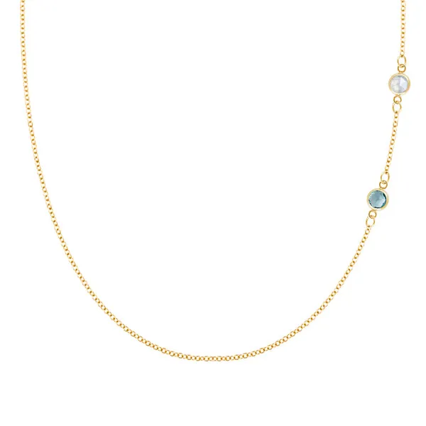 Personalized Classic 2 Birthstone Necklace in 14k Gold sold by Haverhill