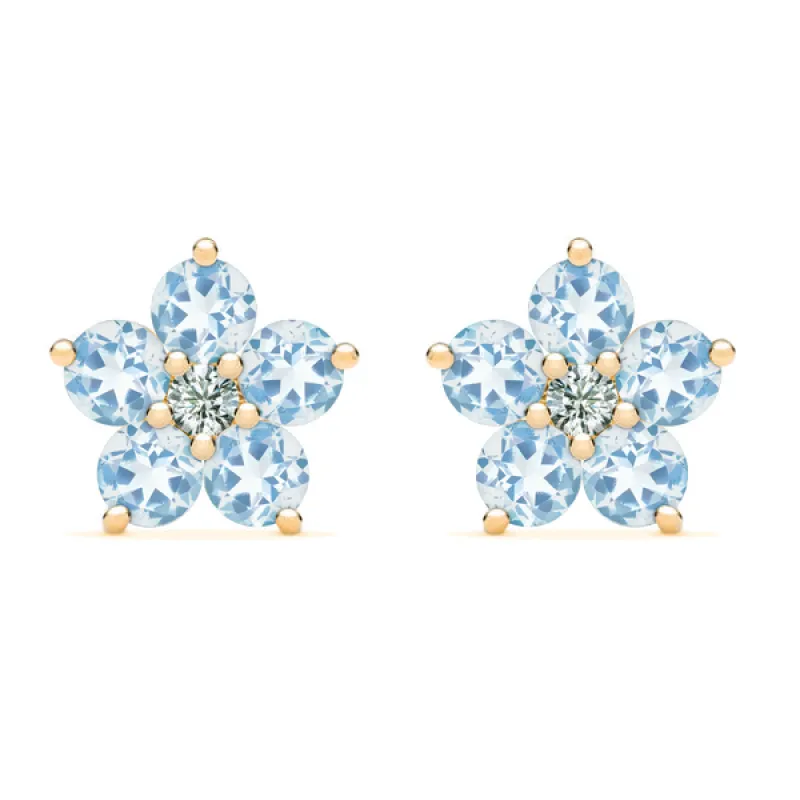 Personalized Greenwich Flower Birthstone & Diamond Earrings in 14k Gold sold by Haverhill