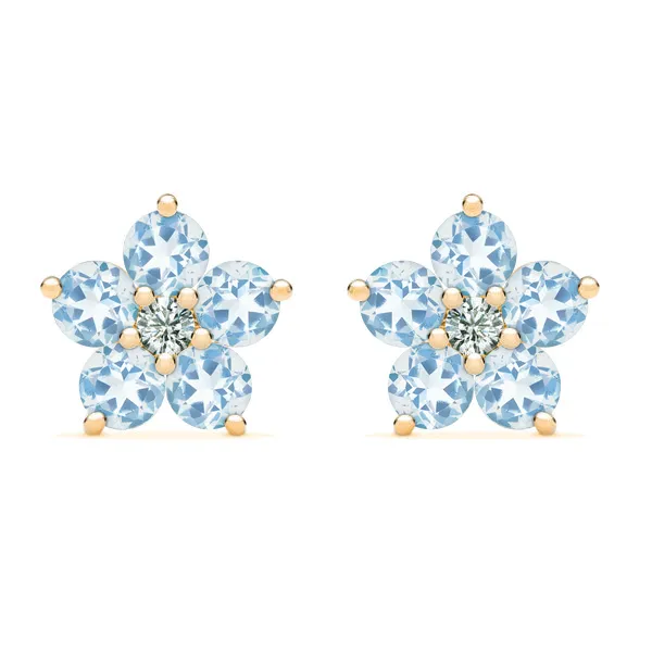 Personalized Greenwich Flower Birthstone & Diamond Earrings in 14k Gold sold by Haverhill