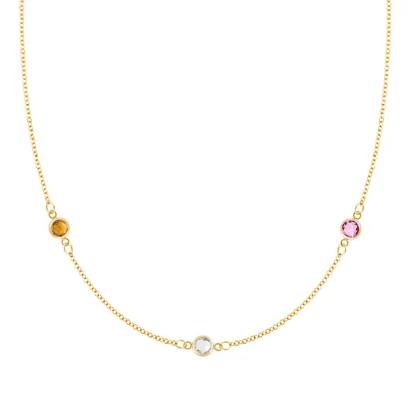 Personalized Classic 3 Birthstone Necklace in 14k Gold sold by Haverhill