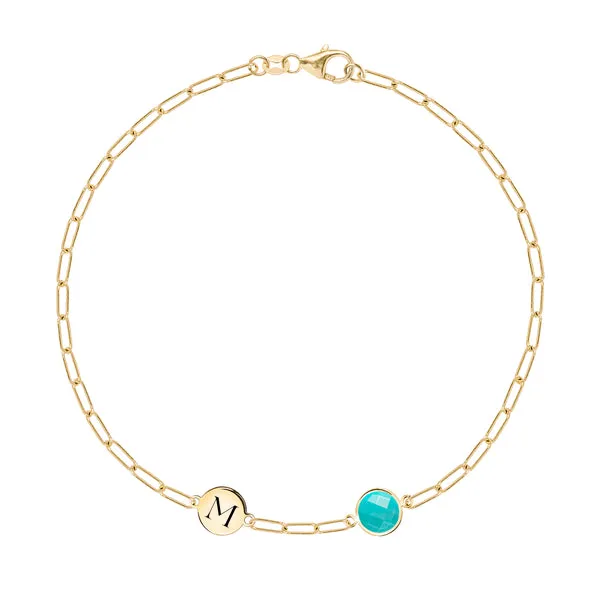Personalized Grand 1 Letter & 1 Turquoise Adelaide Mini Bracelet in 14k Gold (December) sold by Haverhill