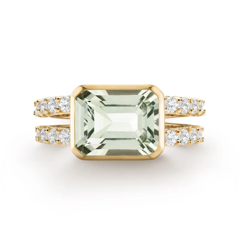 Warren Horizontal Green Amethyst Ring with Diamonds in 14k Gold (February) sold by Haverhill