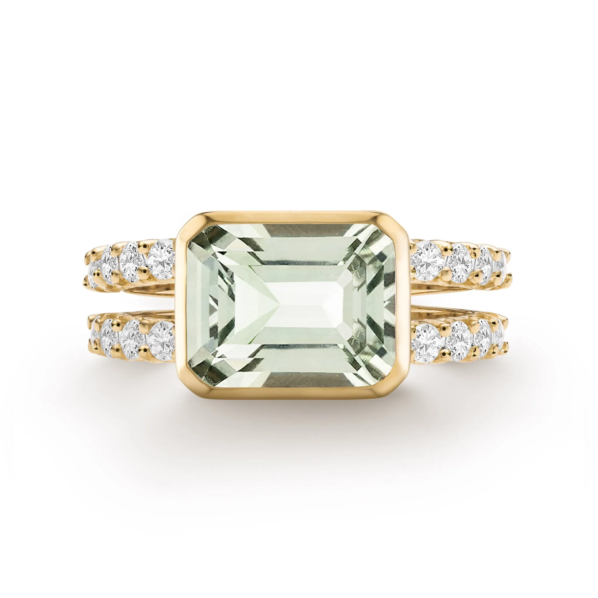 Warren Horizontal Green Amethyst Ring with Diamonds in 14k Gold (February) sold by Haverhill