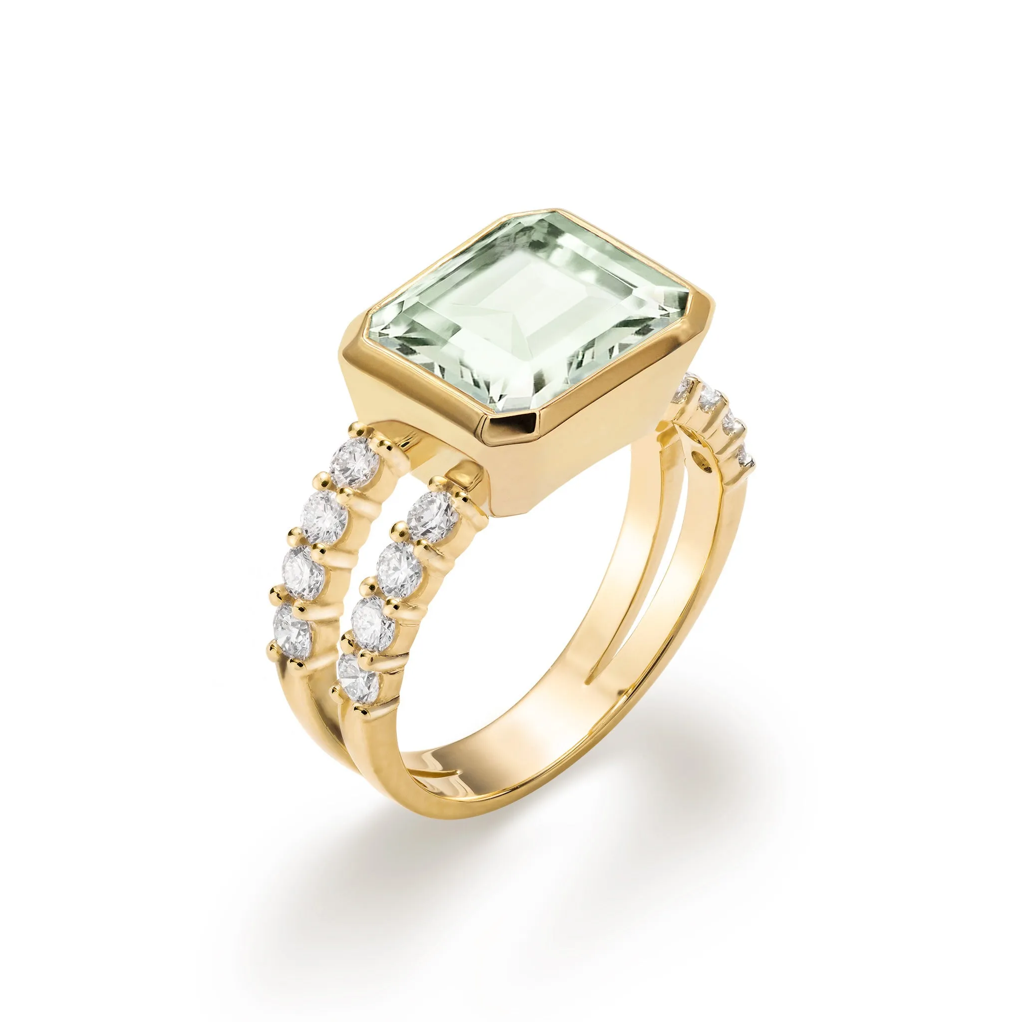Warren Horizontal Green Amethyst Ring with Diamonds in 14k Gold (February) sold by Haverhill product image thumbnail 4