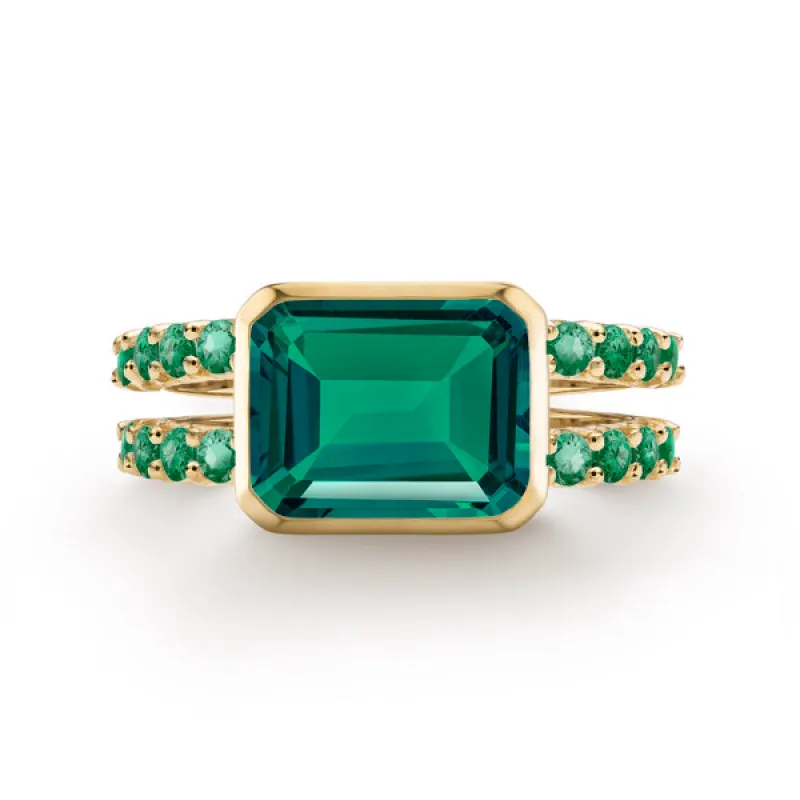 Personalized Warren Horizontal Birthstone Ring with Accent Stones in 14k Gold sold by Haverhill