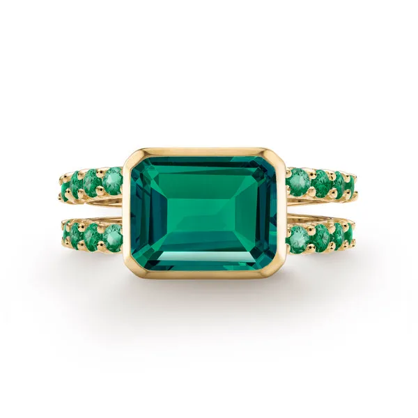 Personalized Warren Horizontal Birthstone Ring with Accent Stones in 14k Gold sold by Haverhill