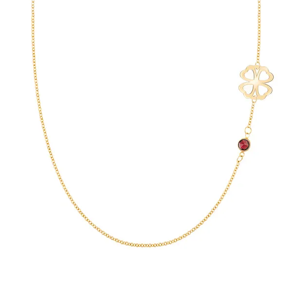 Personalized Classic Clover & 1 Birthstone Necklace in 14k Gold sold by Haverhill