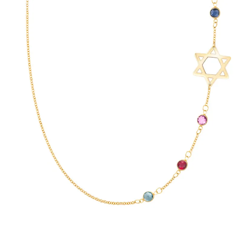 Personalized Classic Star of David & 4 Birthstone Necklace in 14k Gold sold by Haverhill