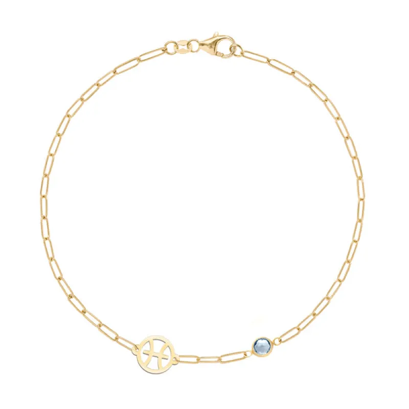 Personalized Pisces & Birthstone Bracelet on Adelaide Mini in 14k Gold sold by Haverhill
