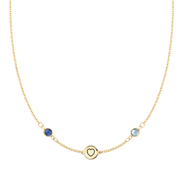 Personalized Heart Disc & Classic 2 Birthstone Necklace in 14k Gold sold by Haverhill
