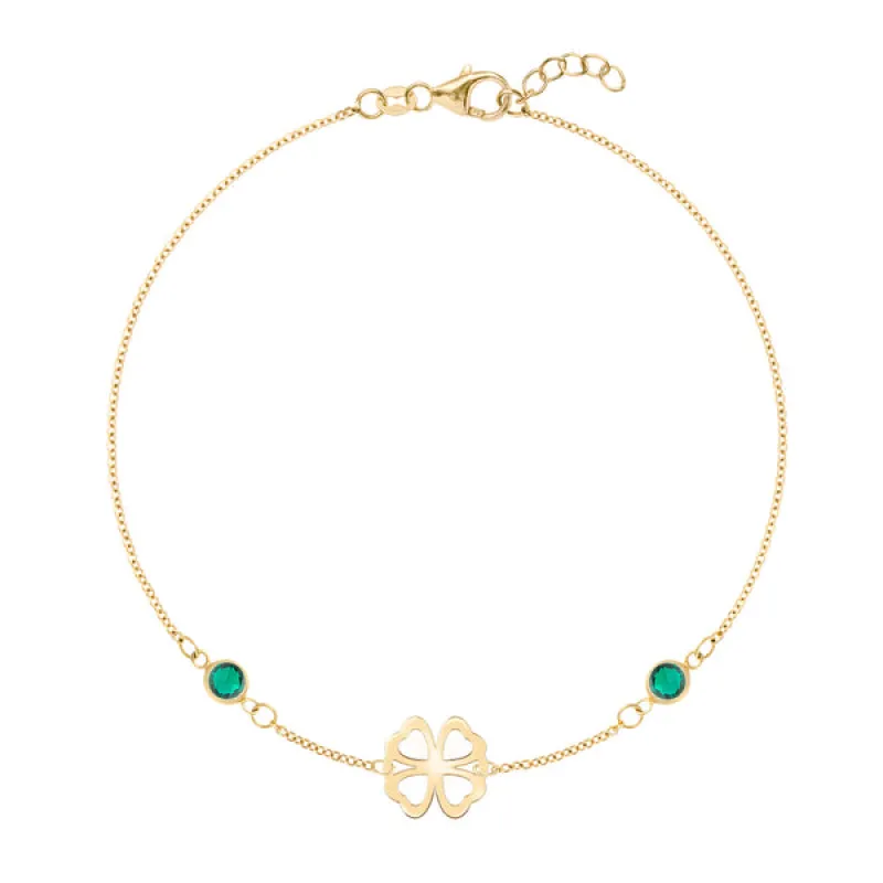 Personalized Classic Clover & 2 Birthstone Bracelet in 14k Gold sold by Haverhill