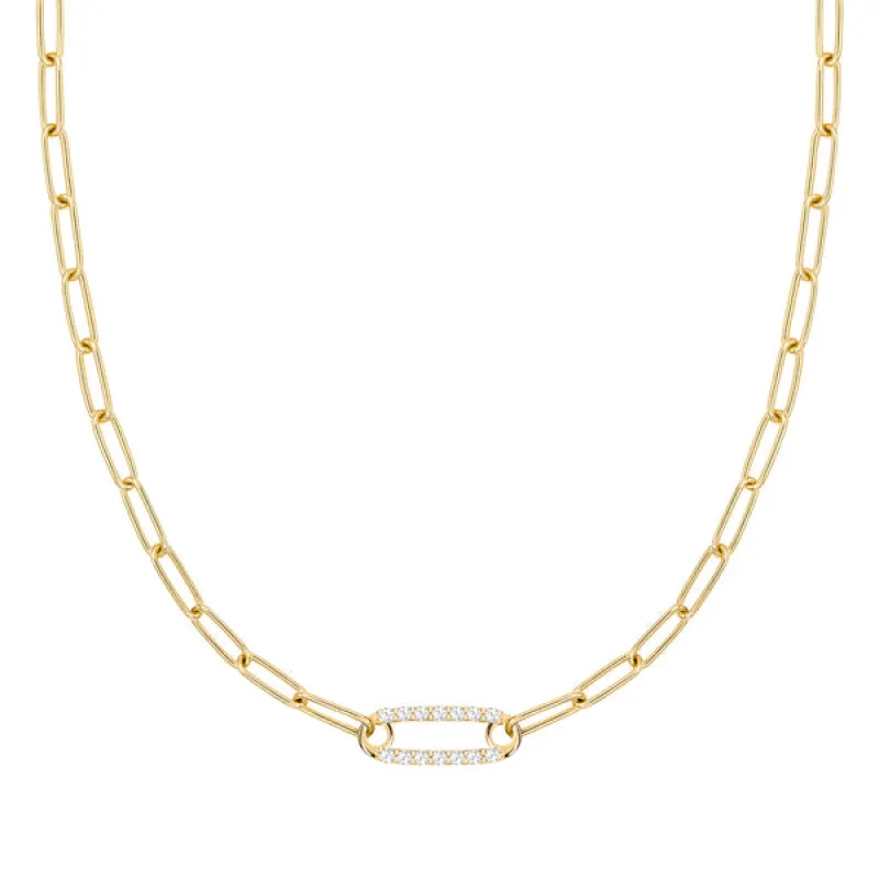 Personalized Adelaide 1 Pavé Birthstone Link Necklace in 14k Gold sold by Haverhill