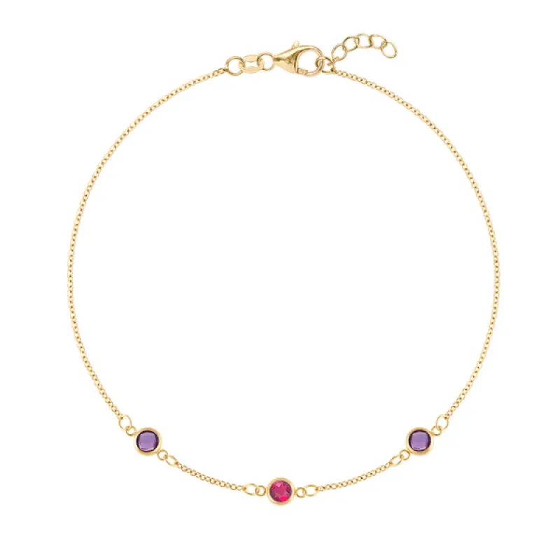 Personalized Classic 3 Birthstone Bracelet in 14k Gold sold by Haverhill