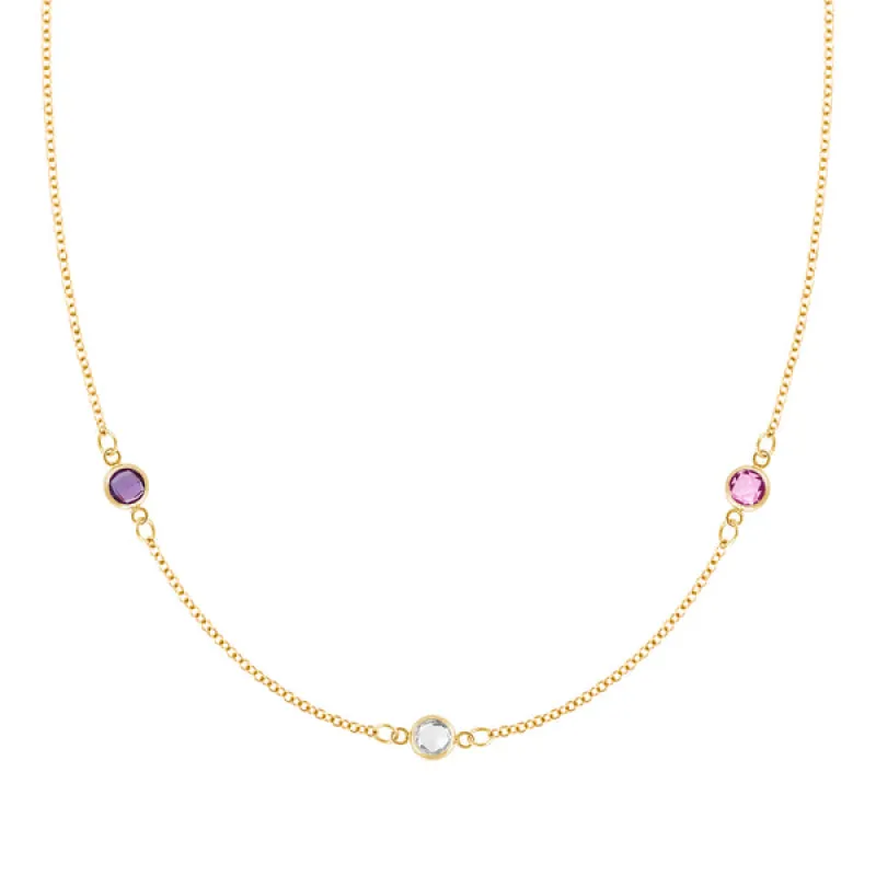 Personalized Classic 3 Birthstone Necklace in 14k Gold sold by Haverhill