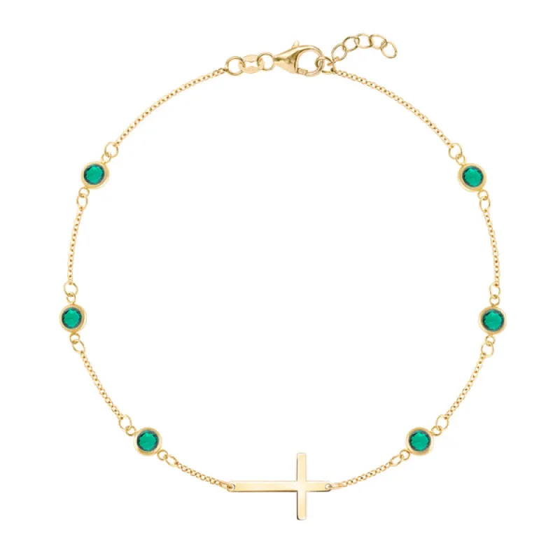 Personalized Bayberry Birthstone Cross Bracelet in 14k Gold sold by Haverhill