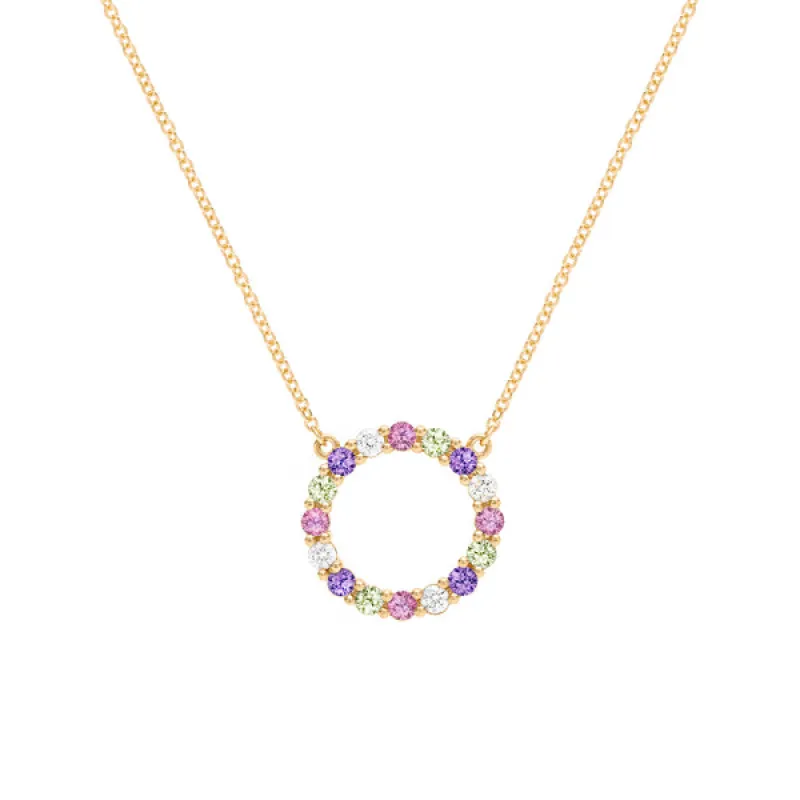 Personalized Rosecliff Circle Birthstone Necklace in 14k Gold sold by Haverhill