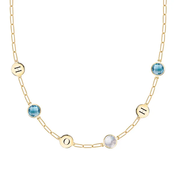 Personalized 3 Letter & 3 Grand Birthstone Adelaide Mini Necklace in 14k Gold sold by Haverhill