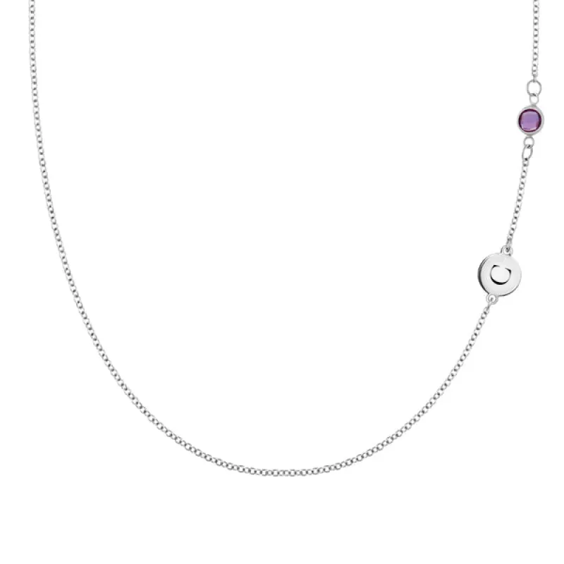 Personalized Classic 1 Letter & 1 Amethyst Necklace in 14k Gold (February) sold by Haverhill